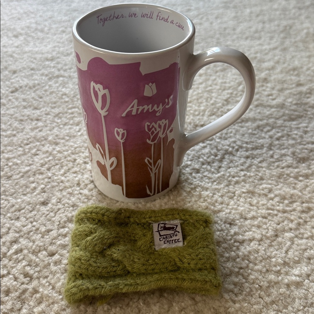 Amy’s blend caribou mug and knit koozie